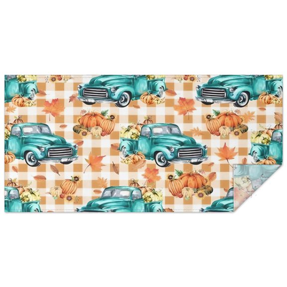 Trucks Pumpkins Fall Leaves Pattern Rectangle Tablecloth 60"x120",Waterproof Polyester Rectangle Table Cloth, Wipeable Spillproof Polyester Tablecloth for Dining, Camping, Indoor and Outdoor
