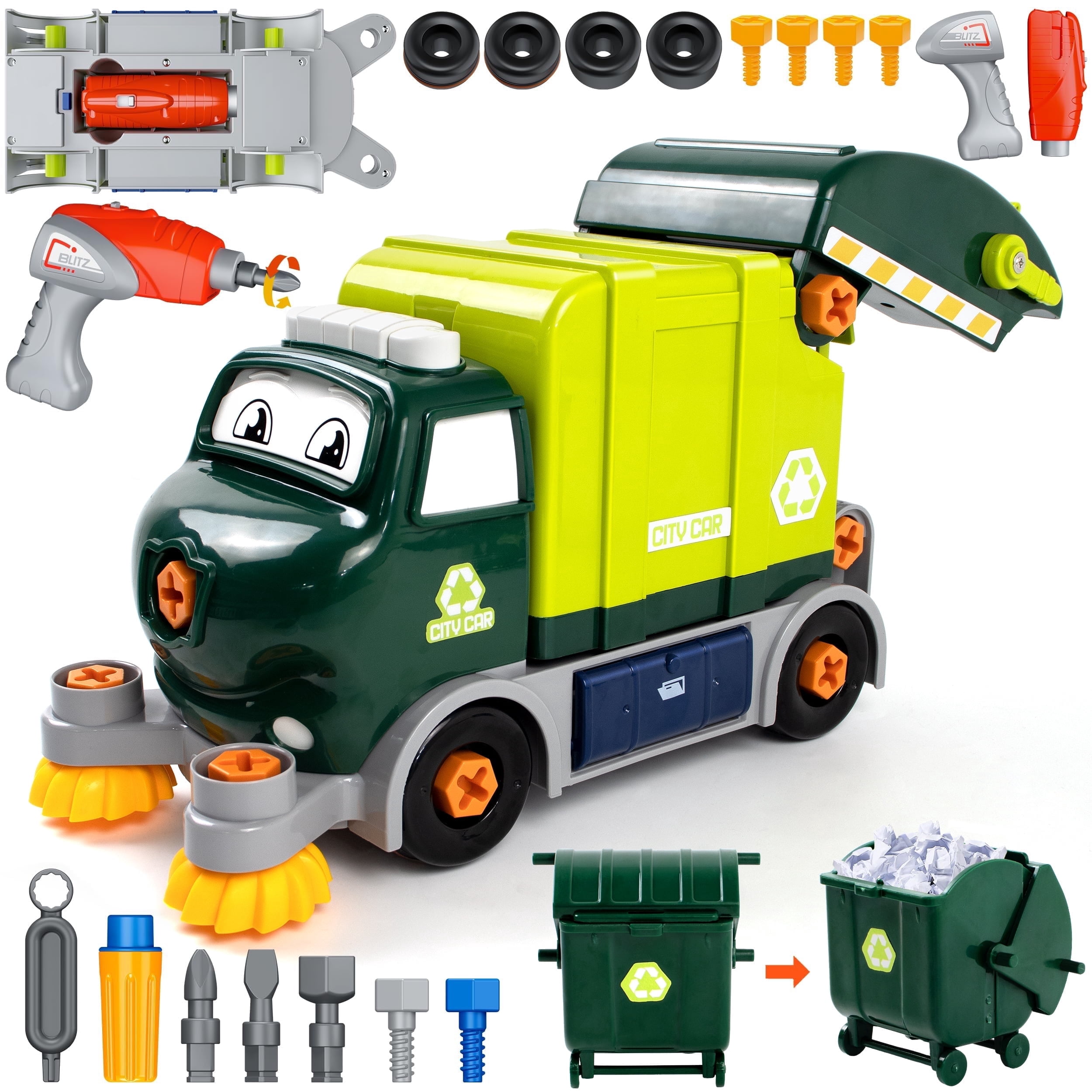 Trucks Take Apart Toys with Electric Drill, DIY Electric City