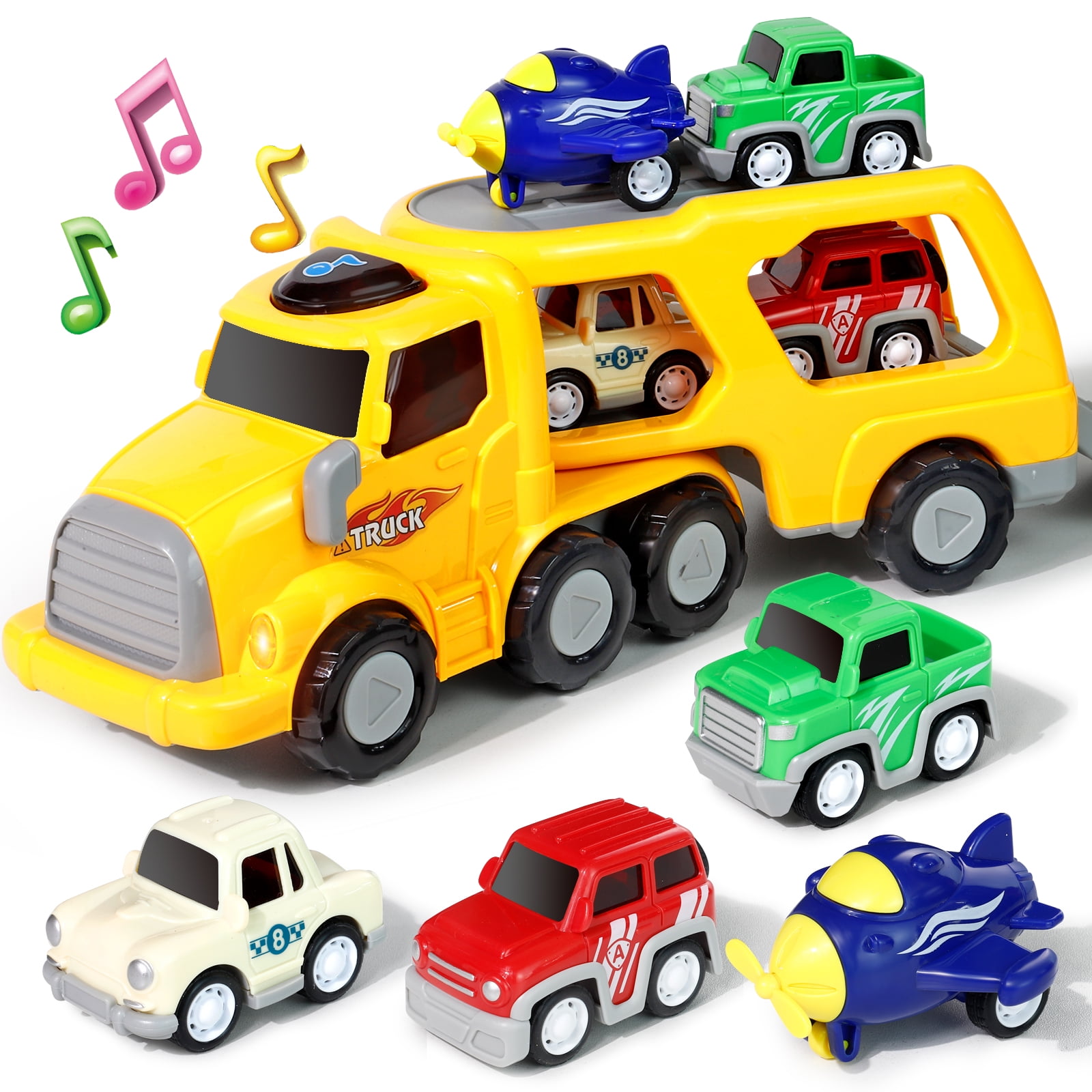 TEMI Carrier Truck Transport Car Play Vehicles Toys - 5 in 1 Toys for 3 4 5  6 7 Year Old Boys, Kids Toys Car for Girls Boys Toddlers Friction Power Set