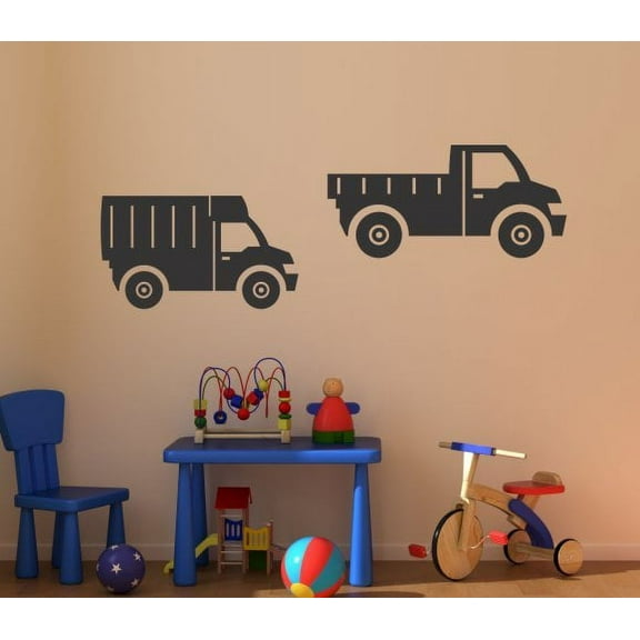 Trucks Wall Stickers Set/2 Boys Room Vinyl Decals Wall Art Best Decor 36x10-Inch Black