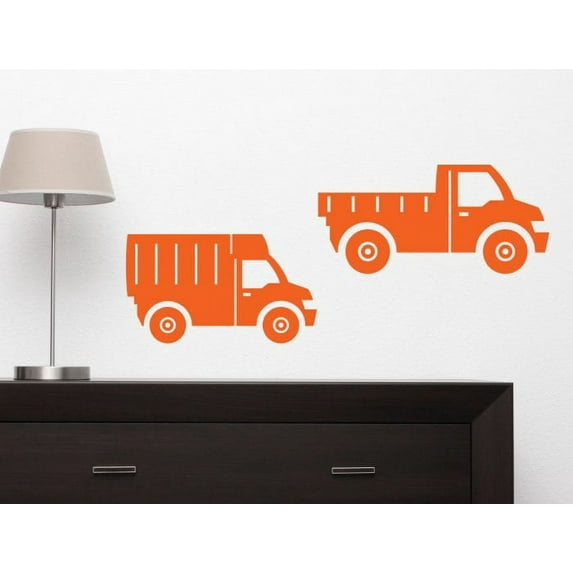 Trucks Wall Stickers Set/2 Boys Room Vinyl Decals Wall Art Best Decor 36x10-Inch Orange