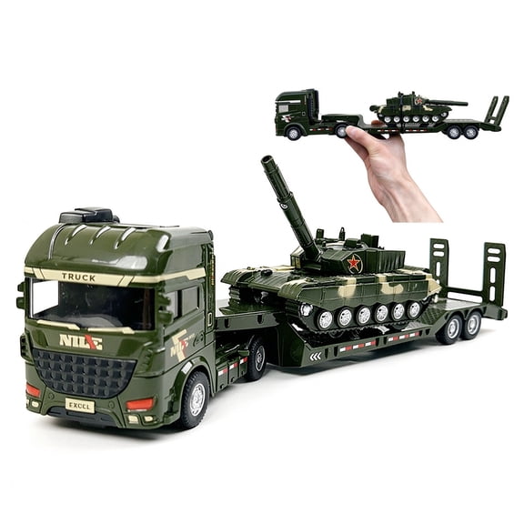 Trucks with Trailers for Kids, 13.78in Toy Tow Truck with Tank Vehicle for Boys Christmas Birthday Gifts-Green