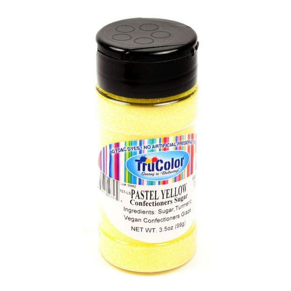 Trucolor Natural Color Confectioners Sanding Sugar Fine Crystals - 3.5 Ounce Pastel Yellow