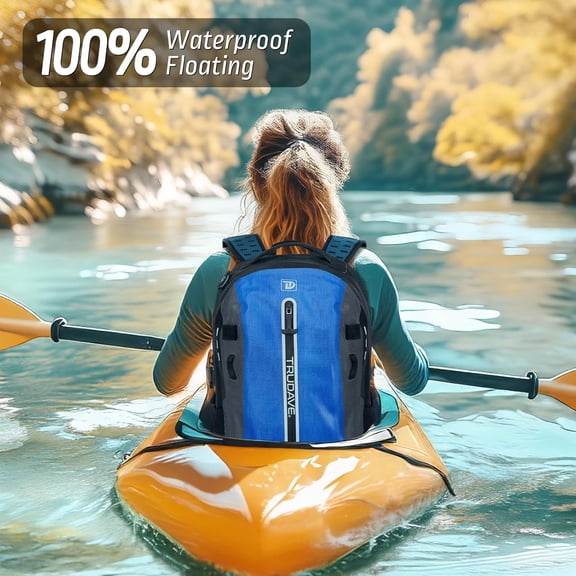 Trudave Waterproof Backpack, Waterproof Submersible Backpack, Floating TPU Coated Dry Bag with Airtight Zipper for Kayak, Fishing, Boating, Hiking, Blue (20L)