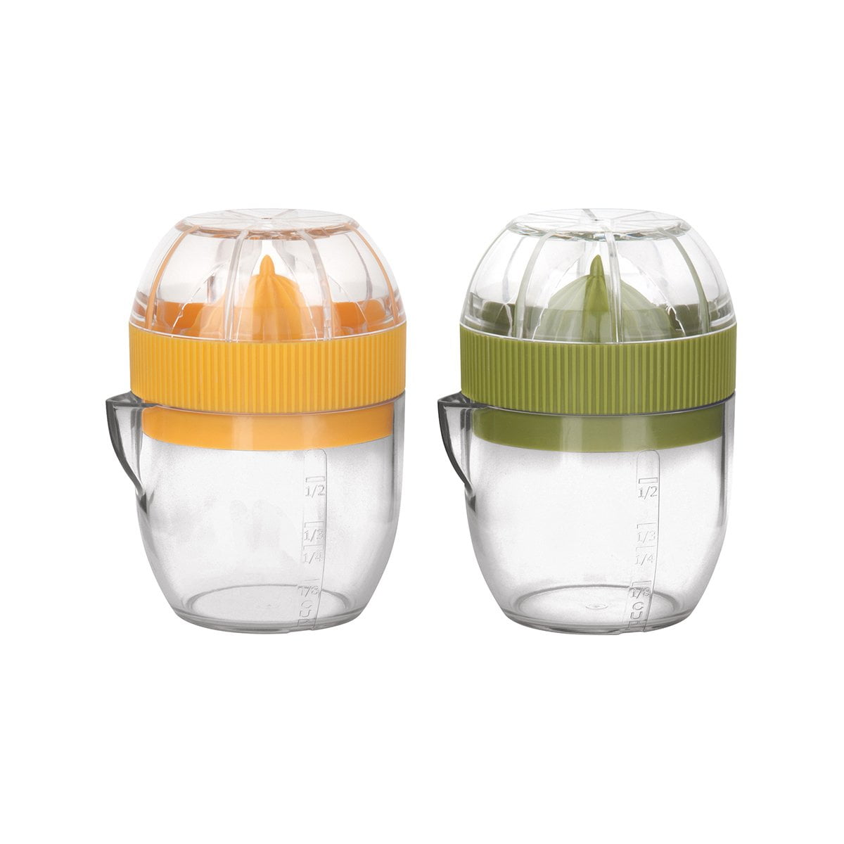 Compact Yellow and Clear Plastic Citrus Juicer with Integrated Spout