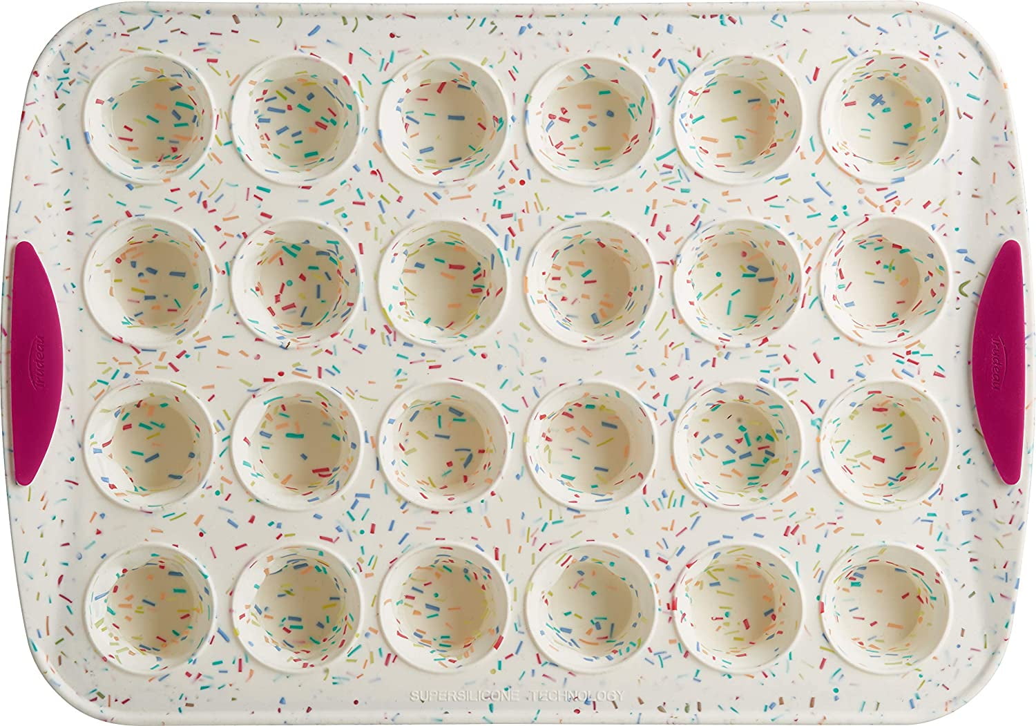 Confetti Silicone 24-Cavity Mini Muffin Pan with Pink Handles