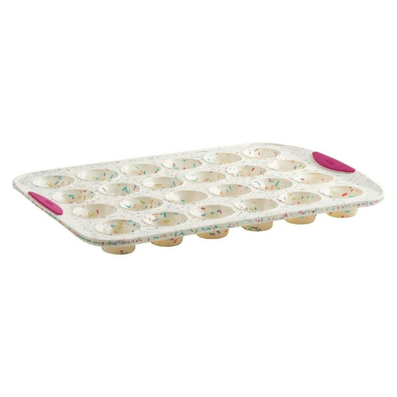 Trudeau Structure Silicone 24 Cavity Mini Muffin Pan, Confetti/Fuchsia