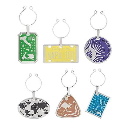 Trudeau International Metal Wine Glass Charms / Drink Markers - Set of 6