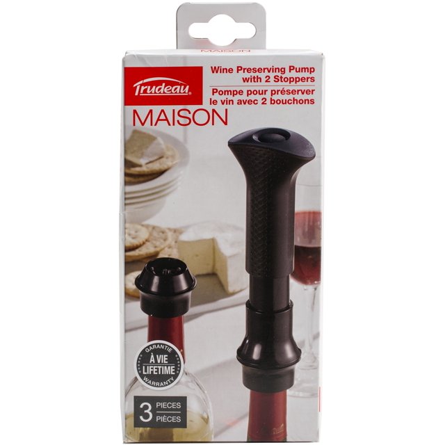 Trudeau Maison Wine Preserving Pump W/2 StoppersBlack