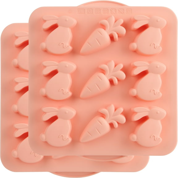 Trudeau Pink Easter Muffin Pan, Sturdy Structured Silicone, 9 Count Mold, 2 Pack