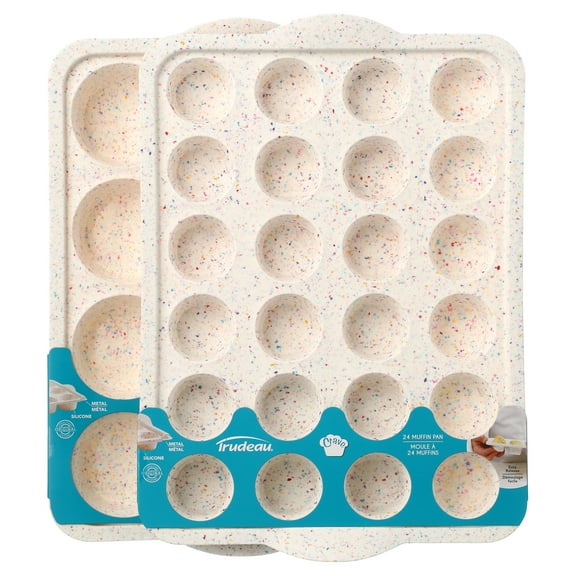 Trudeau Silicone 12 Count Muffin and 24 Count Mini Muffin Pans, 2 Pack, 2.75 in and 1.75 in Diameters, Granite, Dishwasher Safe, Easy Release