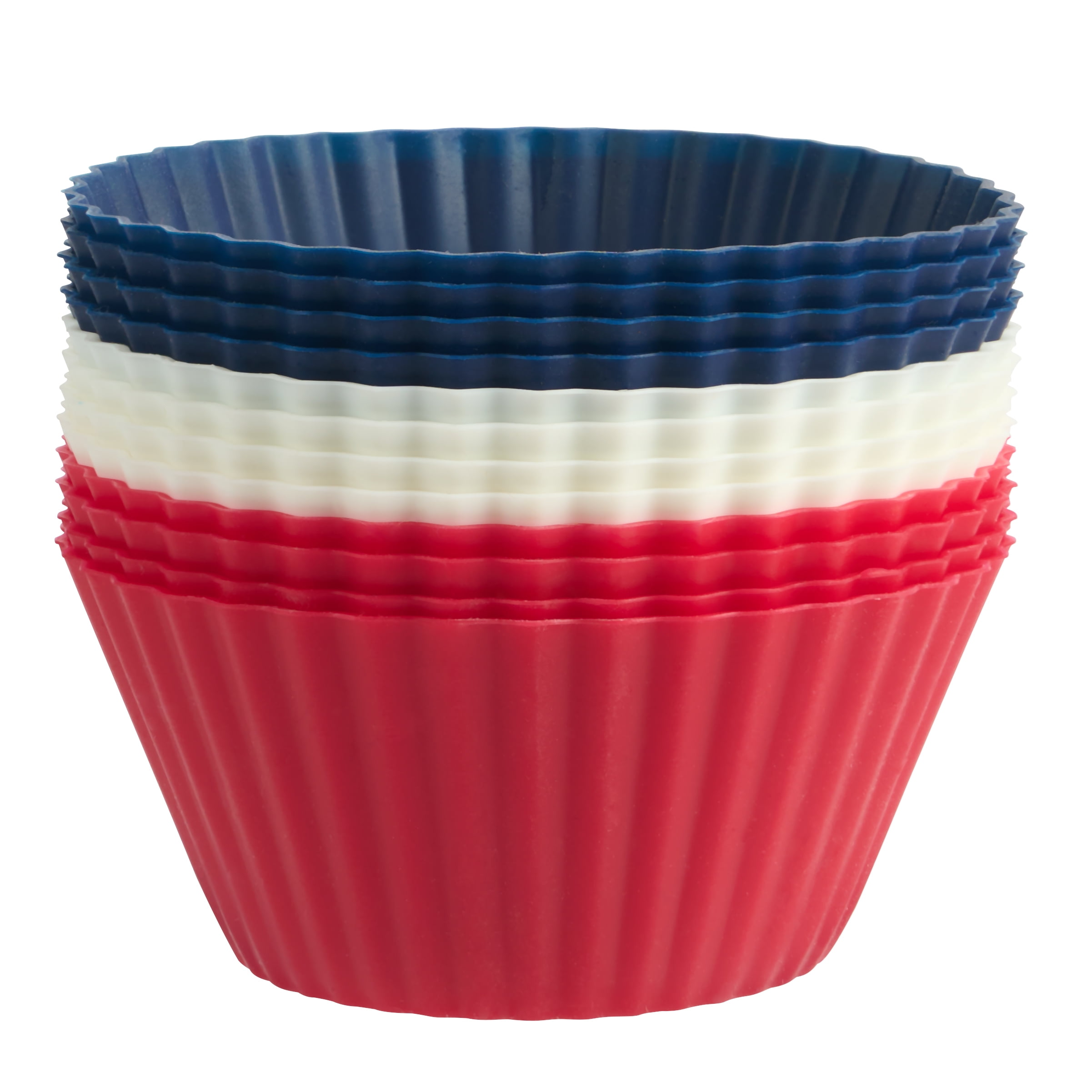 Trudeau Silicone 12 Count Standard Muffin Baking Cups, Red, White, and Blue