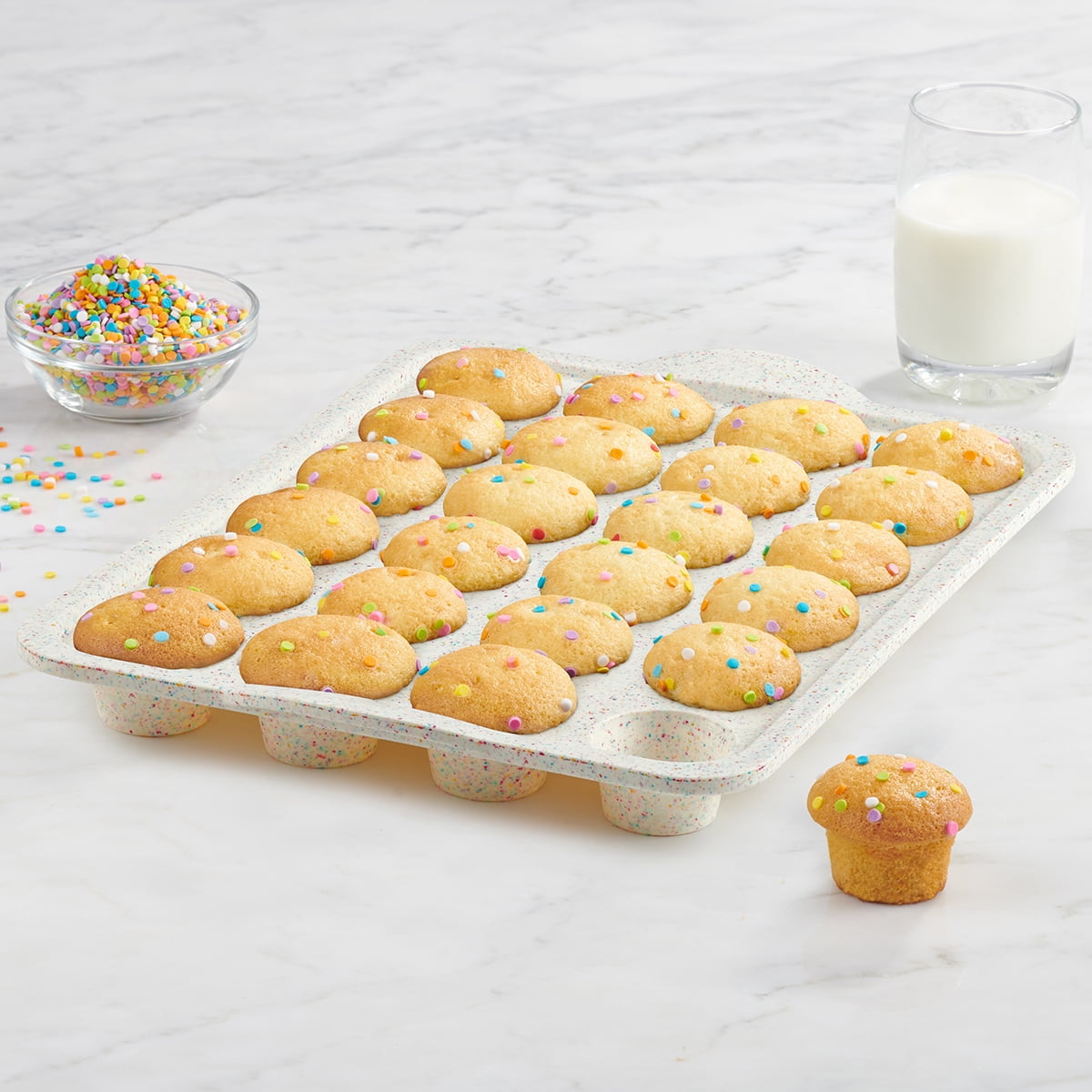 Trudeau Silicone 24 Count Mini Muffin Pan, Multi-Color Confetti, Dishwasher Safe