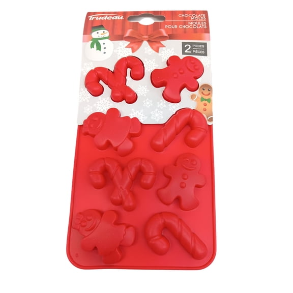 Trudeau 2-Pk Silicone Gingerbread/Candy Cane Chocolate Molds, 8-Cavity, 05119212