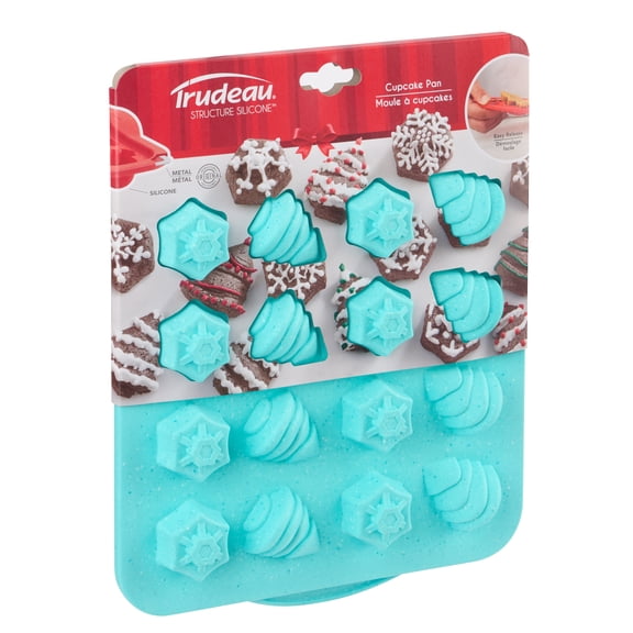 Trudeau Silicone Cupcake Pan-Snowflake & Tree, 16 Cavity