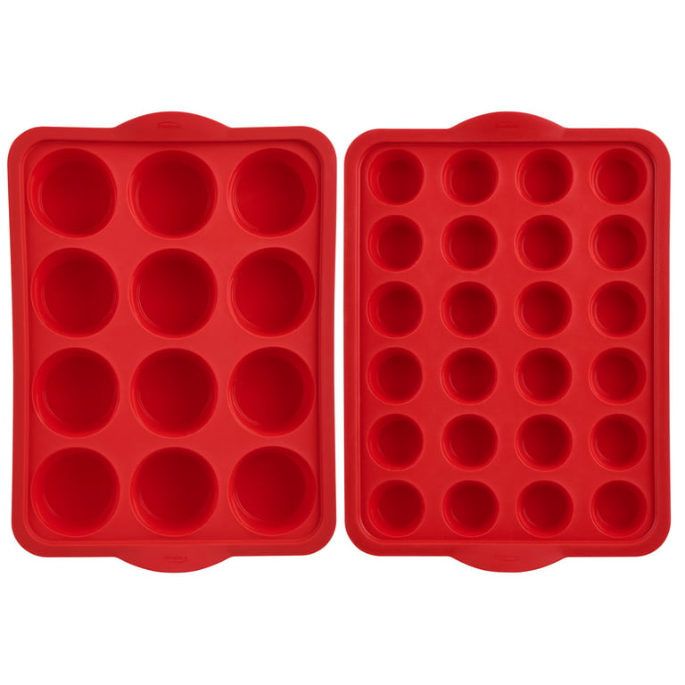 Trudeau Silicone Muffin Pans, Red, Set of 2 - 12 Ct Muffin & 24 Ct Mini  Muffin