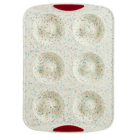 Trudeau Structure Silicone 6 Cavity Donut Pan, Confetti/Fuchsia