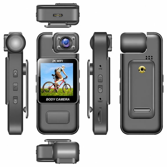 True 2K Mini Body Camera with WiFi App and Built-in Screen, Portable Wearable Camera with 180° Rotating Lens, IR Night Vision, Loop Recording, Clip-On Video Recorder for Cycling, Travel, Outdoor
