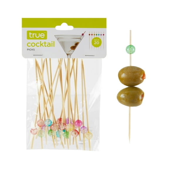True Ball Cocktail Picks, Wooden Skewers for Olives and Cherries, Set of 20