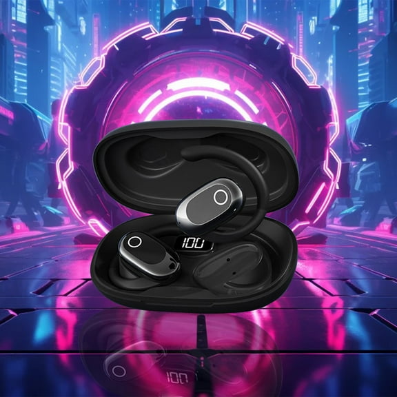 True Bone Conduction Headphones, Open Ear Earbuds with Ear Hooks, Up to 60H Playtime with Case, Bluetooth 5.3, IP68 Waterproof, Open Ear Headphones for Running, Yoga, Gym(Black)