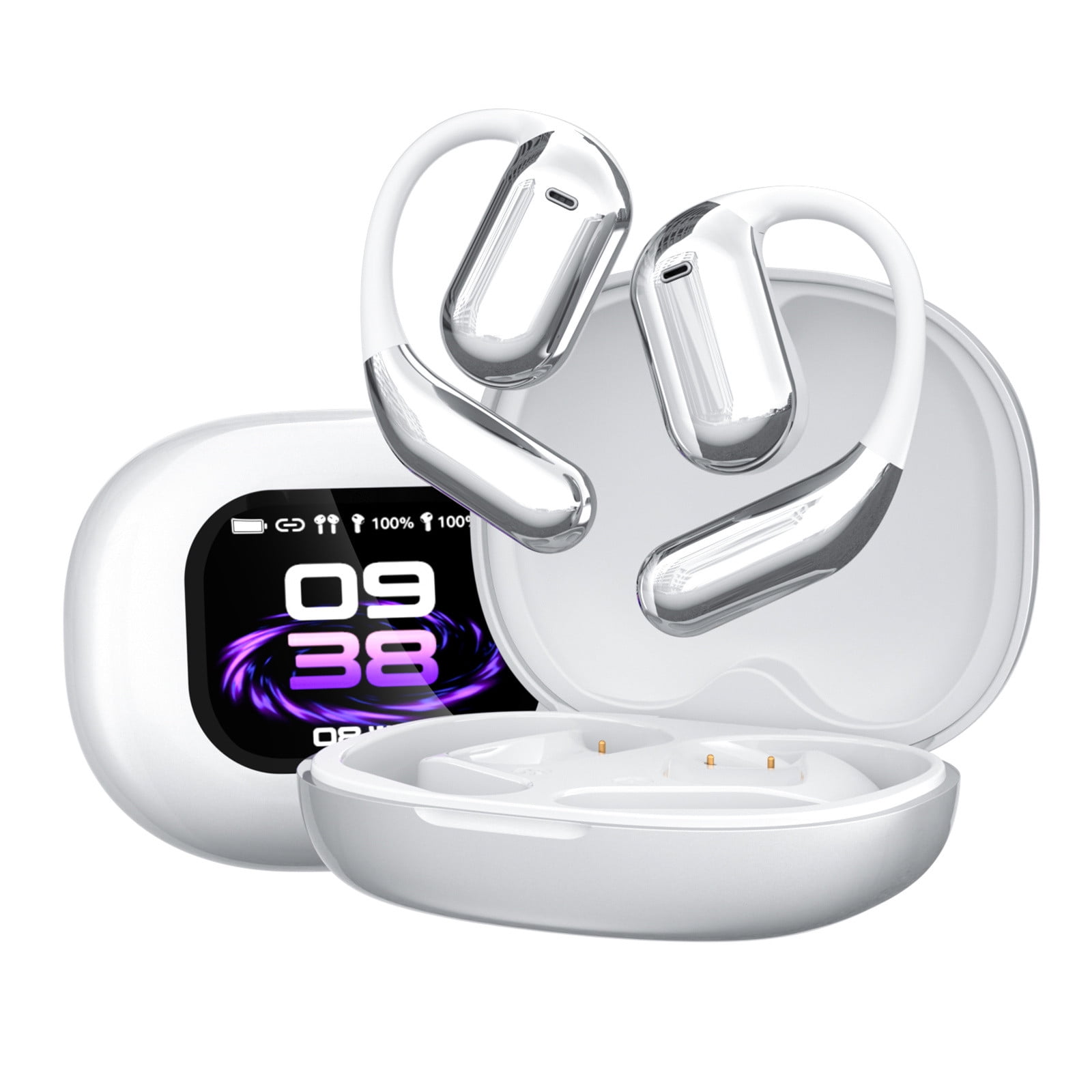 True Bone Conduction Headphones, Open Ear Earbuds with Ear Hooks, Up to 60H Playtime with Case, Bluetooth 5.3, IP68 Waterproof, Open Ear Headphones for Running, Yoga, Gym(White)