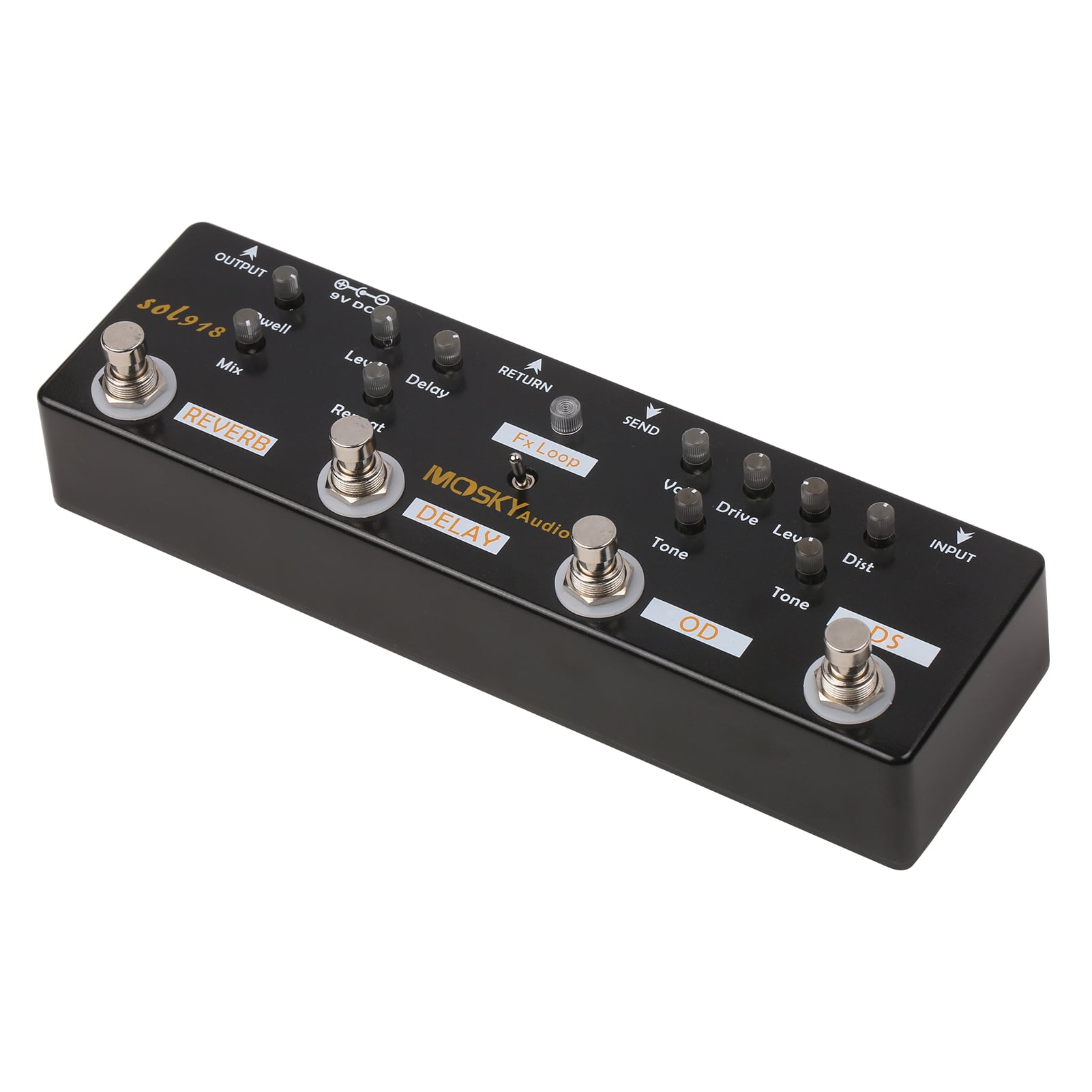 True Bypass Effect Pedal Combined SOL918 5-in-1 Multi Effect Pedal Combined Effect Guitar Pedal True Bypass Multi-in-one Combined Effect Device Reverb Delay FX Loop Overdrive Distortion for