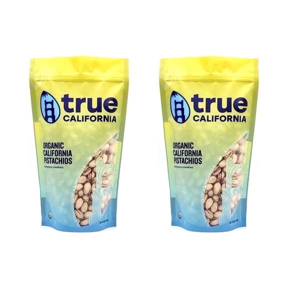 True California Organic Raw Pistachios In-Shell, Natural & Unsalted Premium Whole Nuts (1 lb x 2 Packs)