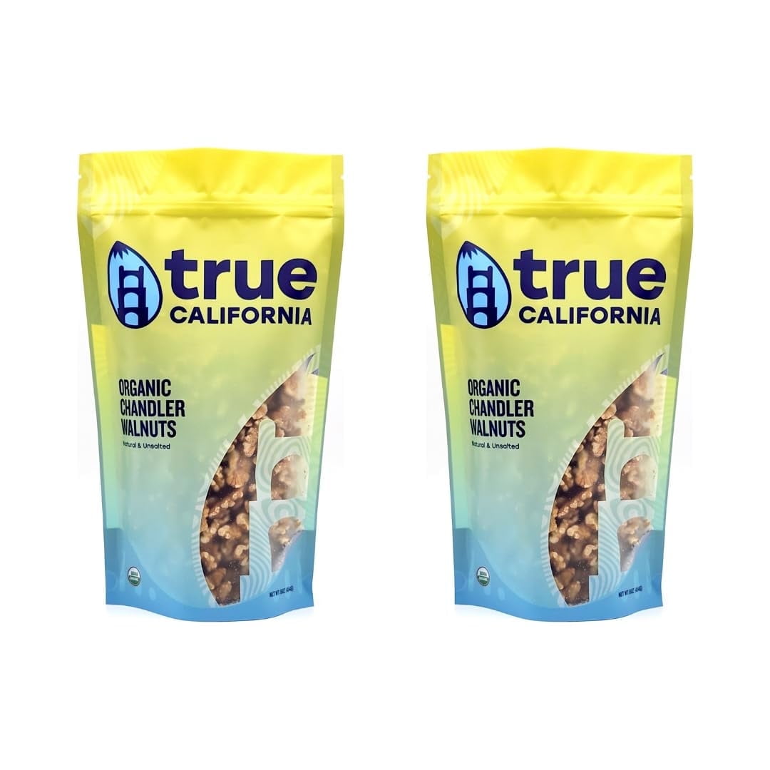 True California Organic Chandler Walnuts, Natural & Unsalted, Shelled Halves & Pieces (1 lb x 2 Packs)
