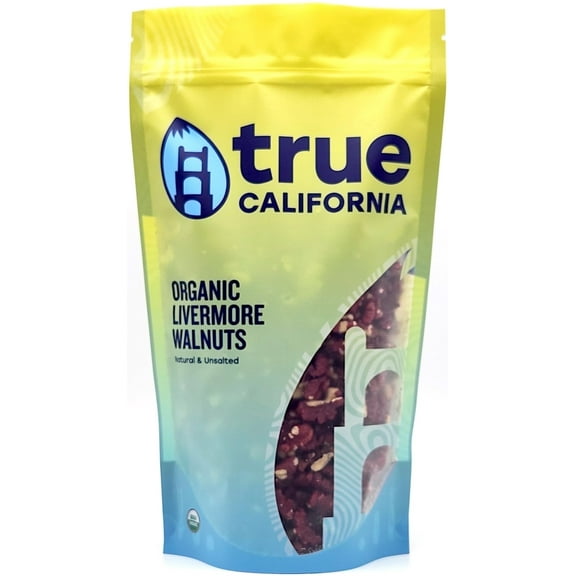 True California Organic Livermore Red Walnuts, Natural & Unsalted, Shelled Halves & Pieces (1 lb)
