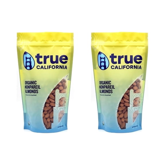 True California Organic Nonpareil Almonds Whole, Natural, Unsalted, Raw (1 LB x 2 Packs)