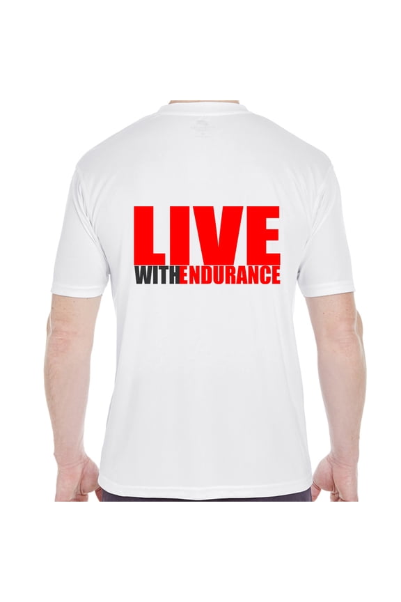 Christian Religous Sports Fitness SPF 30 Tshirt Live With Endurance Active in His Name
