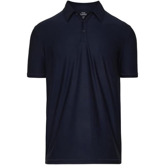 True Classic Active Polo Shirts for Men, Premium Fitted Golf Shirts for Men and Mens Polo Shirts Short Sleeve. Heather Navy, Large