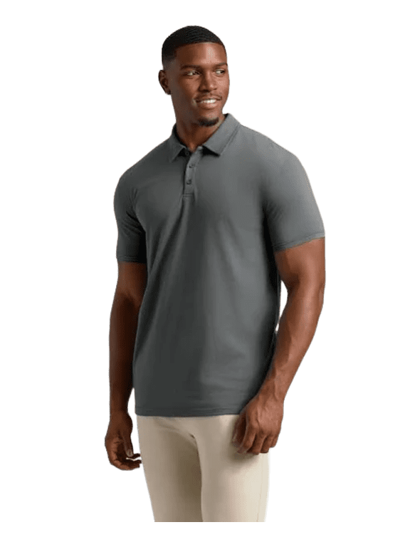 Men's Short Sleeve Collar Neck Classic Polo Shirt - (Gray, Large)