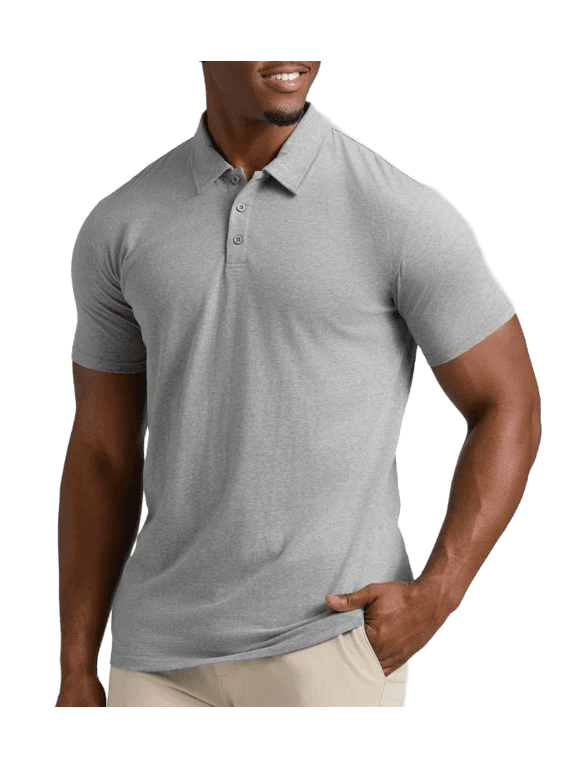 Men's Short Sleeve Collar Neck Classic Polo Shirt - (Heathered Gray, Large)