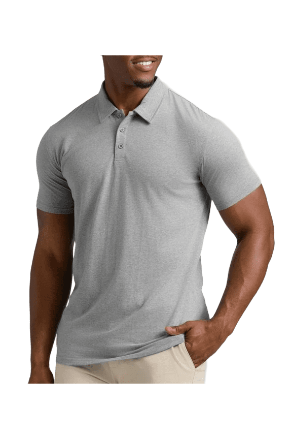 Men's Short Sleeve Collar Neck Classic Polo Shirt - (Heathered Gray, Large)