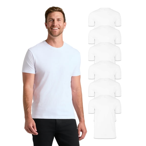 True Classic Mens T-Shirts – Short Sleeve Crew Neck T Shirts for Man, Cotton Blend Plain Novelty Men's T-Shirts, Pack of 6, White, 3XL