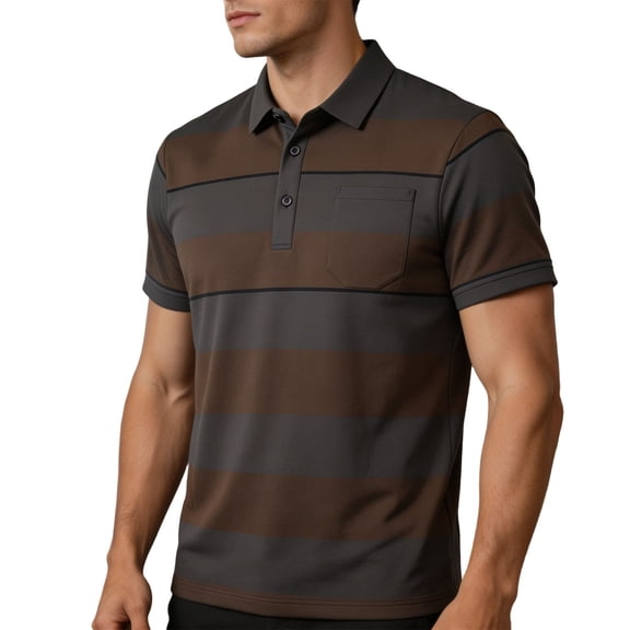 True Classic Tees Men Jerdar Men's Casual Business Striped short Sleeve Shirt with Pocket Stylish Comfort,Ideal for Work Or Leisure