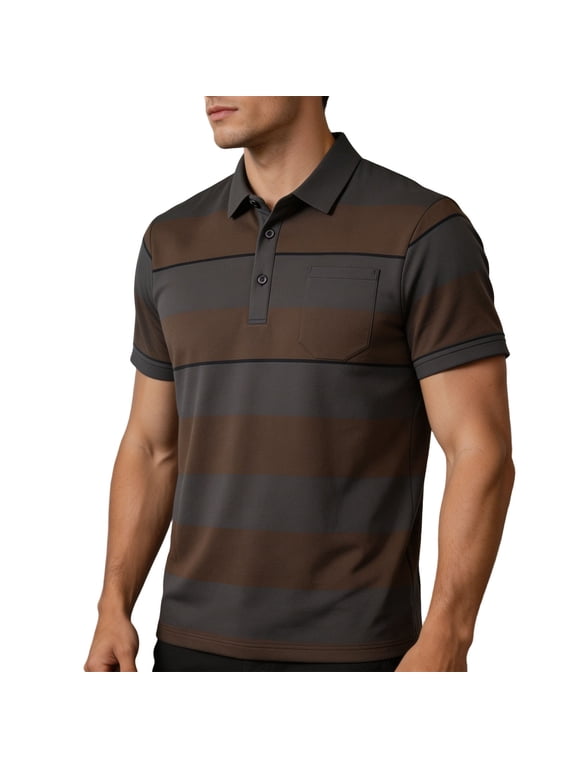 True Classic Tees Men Jerdar Men's Casual Business Striped short Sleeve Shirt with Pocket Stylish Comfort,Ideal for Work Or Leisure
