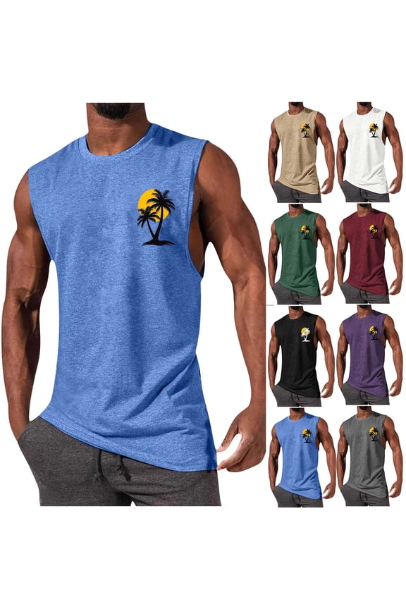 True Classic Tees Men Men's Casual Fashion Pullover Round Neck Sports Tank Sleeveless Loose Spring And Summertop Khaki L