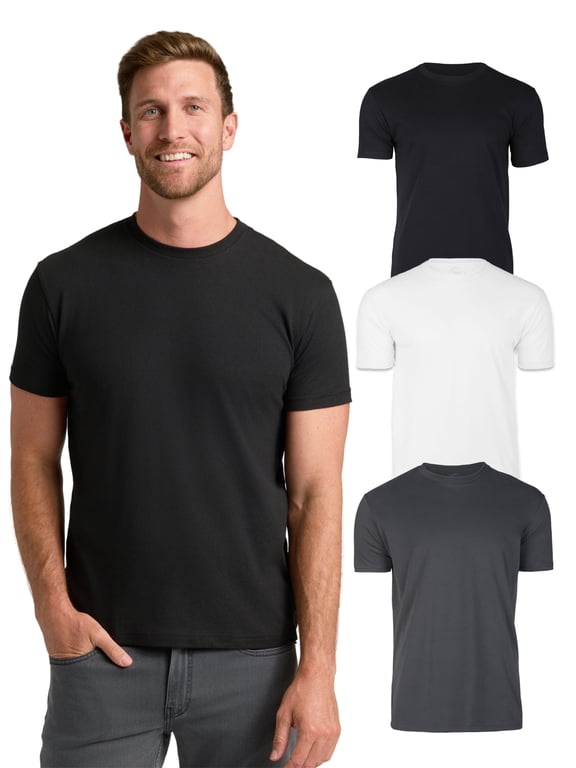 Mens T-Shirts – Short Sleeve Crew Neck T Shirts for Man, Cotton Blend Plain Novelty Men's T-Shirts, Pack of 3, Variety, L