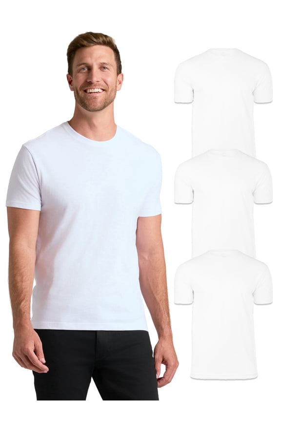 Mens T-Shirts – Short Sleeve Crew Neck T Shirts for Man, Cotton Blend Plain Novelty Men's T-Shirts, Pack of 3, White, L