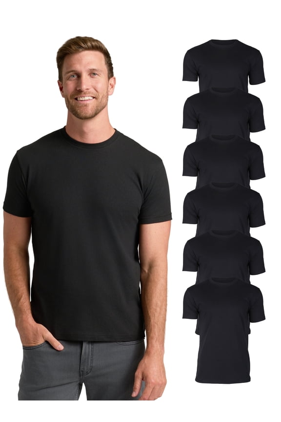 Mens T-Shirts  Short Sleeve Crew Neck T Shirts for Man, Cotton Blend Plain Novelty Men's T-Shirts, Pack of 6, Black, M
