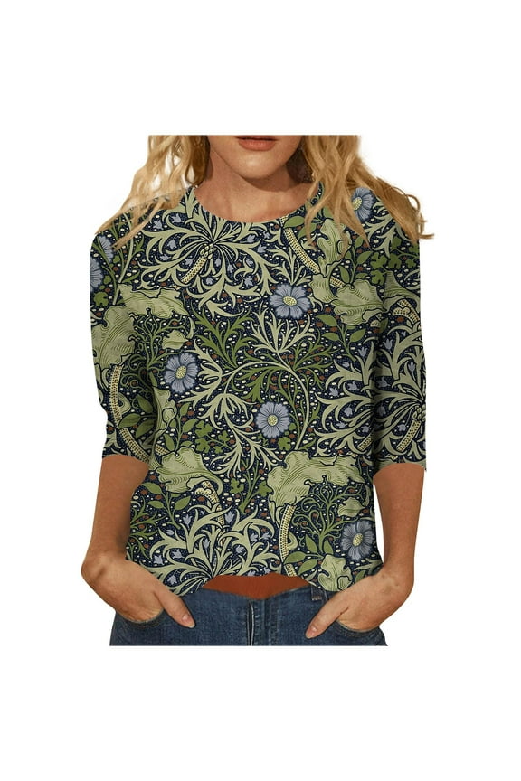 True Classic Tees Paisley Club Tunic Shirt for Womens Autumn 3/4 Sleeve Thin T-Shirt