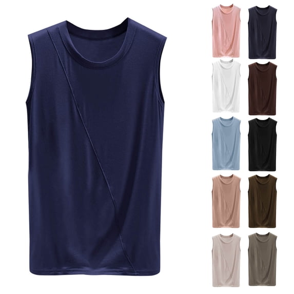 True Classic Tees Women Gym Tanks Sleeveless Bodybuilding Shirts Women's Casual Solid Color Sleeveless Round-Neck T-Shirt Home Bottom Tank Khaki L