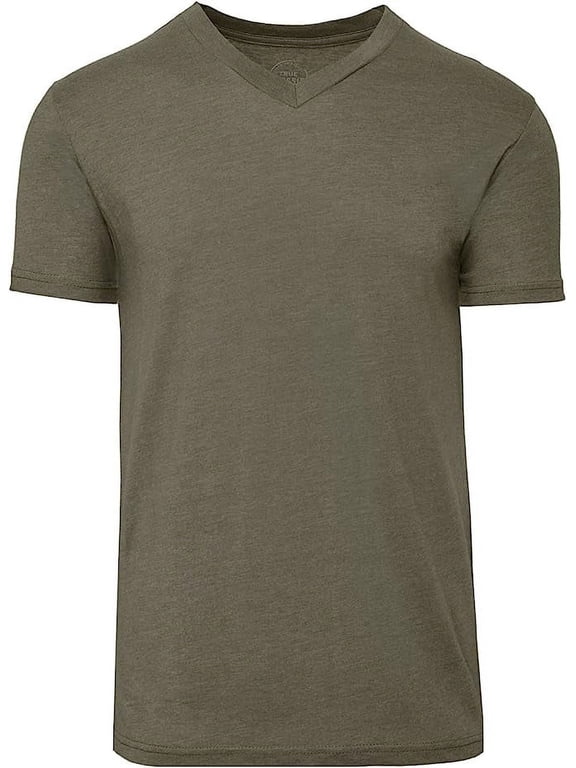 V Neck Mens T Shirt, Premium Fitted Soft Men's T-Shirts. Heather Military Green, XXL
