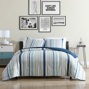 True Classics Brushed Microfiber Ultra Soft 2-Piece Reversible Comforter Set, Striped Print - Twin