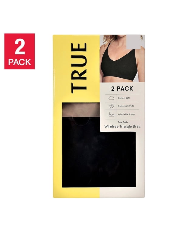True Everybody Women's Adjustable Strap Triangle Bra, Black/Tan (2-Pack) size M