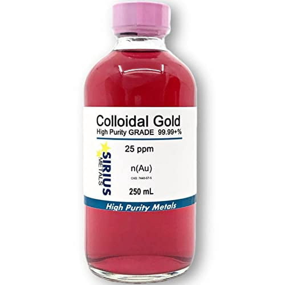 True Colloidal Gold – 25 ppm - 99.99+% Purity - 250 mL (8.45 Fl Oz) in ...