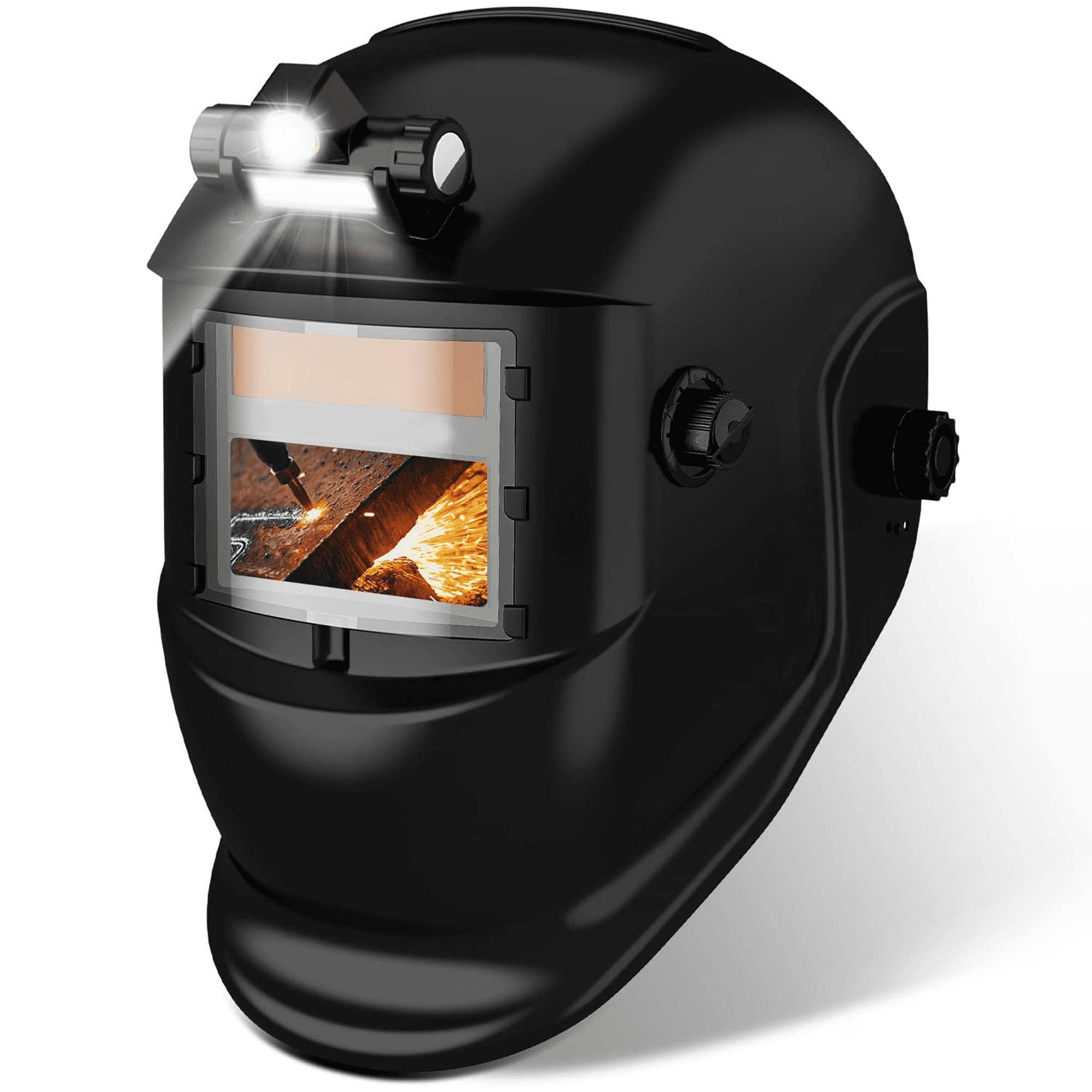 True Color Auto-Darkening Welding Helmet with LED Light – Solar Powered Hood for TIG, MIG, ARC Welding