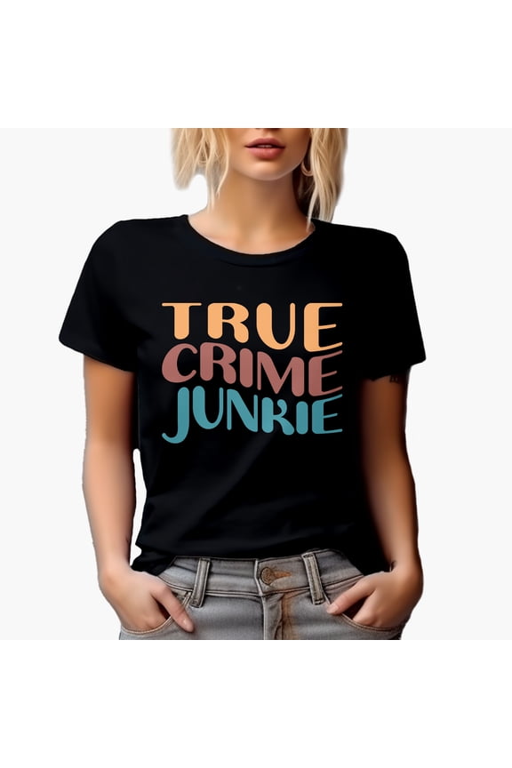 True Crime Junkie, Podcast Listener, Lover or Enthusiast, Groovy Retro Wavy Text Merch Gift, Black T-Shirt, Small